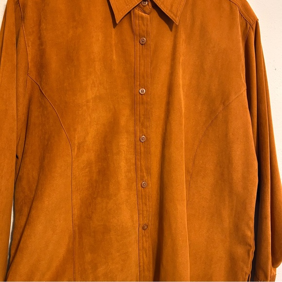 Vintage Faux Suede Look Button Down Top Size Petite Large - Picture 4 of 5